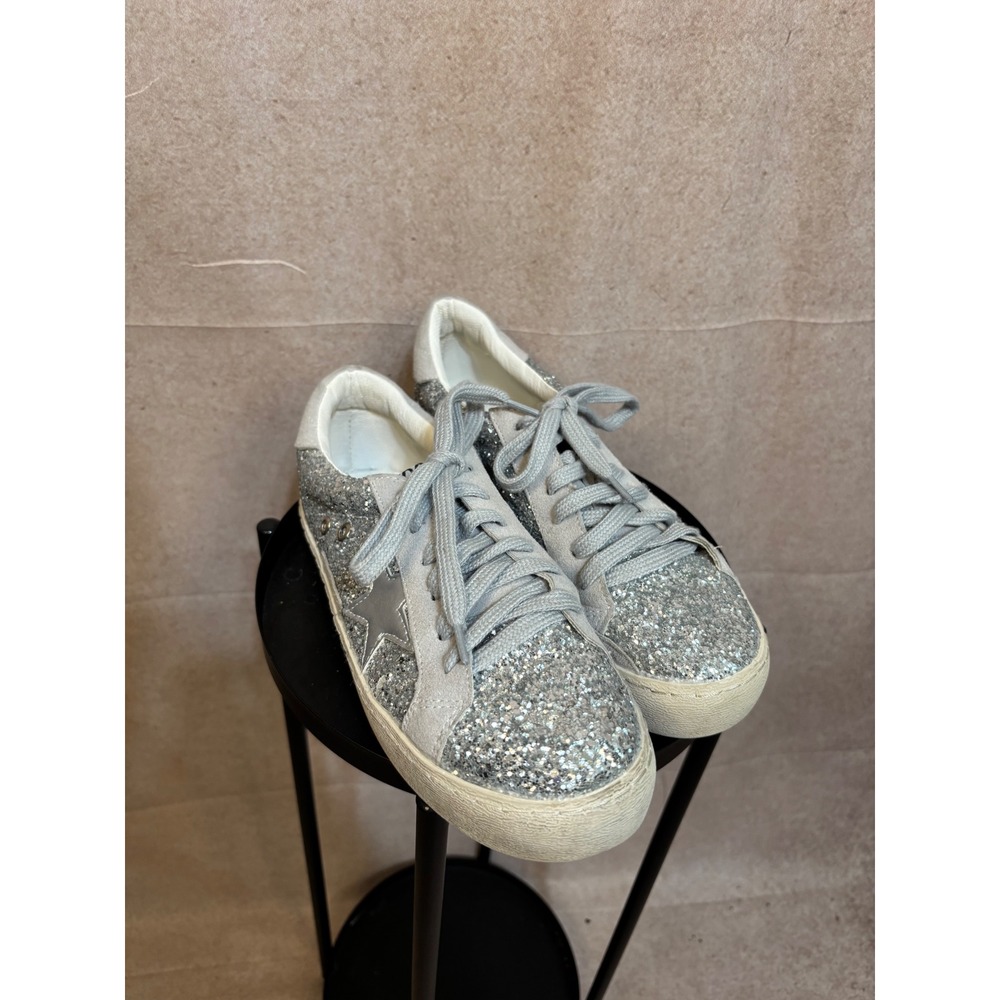 Sarabasic Collection GGDB Style Silver Glitter Star‎ Sneakers women 39  Grey